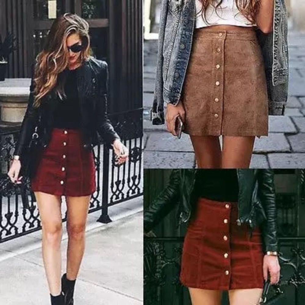 High waisted vintage style faux suede mini skirt - Picture 1 of 5